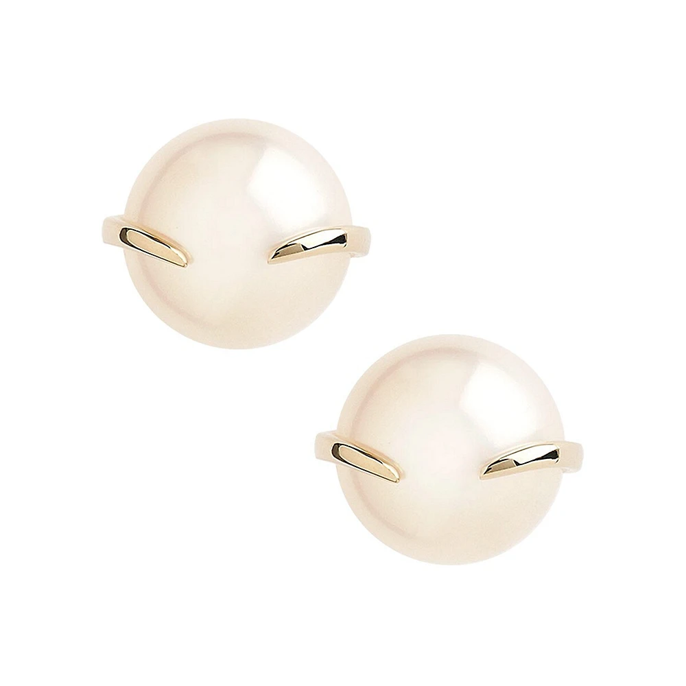 10K Yellow Gold 10mm Pearl Clamp Earrings