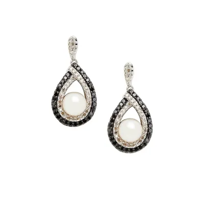 Sterling Silver Black And White 6mm Freshwater Pearl Earrings