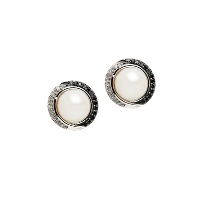 Sterling Silver Black And White 8mm Freshwater Pearl Earrings