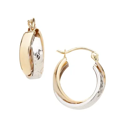 14K Two-Tone Gold Double Crossover Tube Earrings