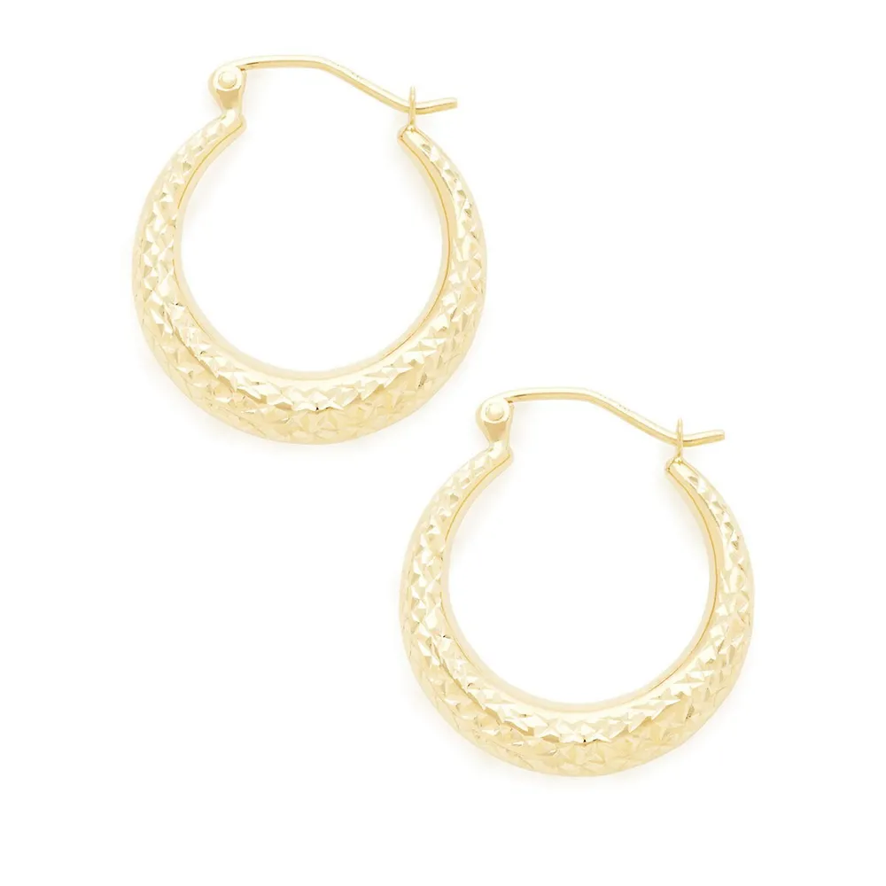 14K Yellow Gold Diamond Cut Hollow Hoop Earrings