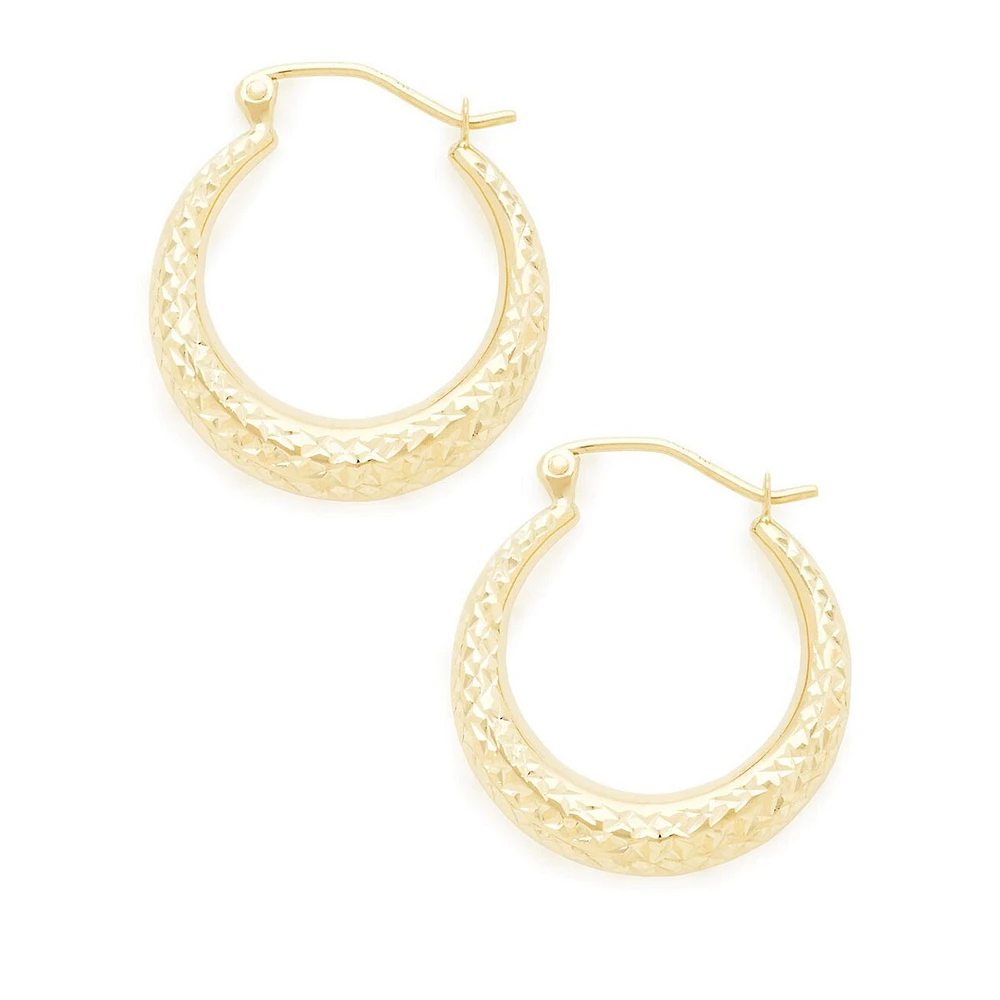 14K Yellow Gold Diamond Cut Hollow Hoop Earrings