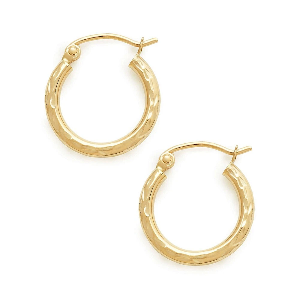 14Kt Diamond cut Tube Hoops