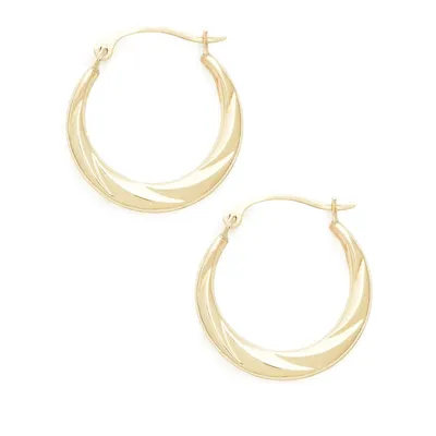 14Kt Yellow gold polished hollow wave design hoops