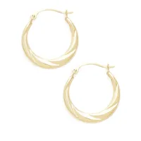 14Kt Yellow gold polished hollow wave design hoops