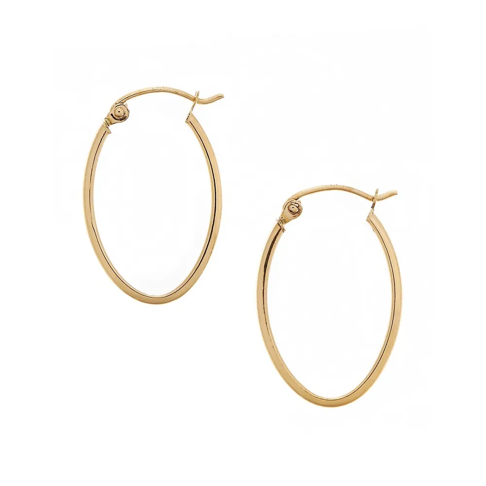 14KT Yellow Gold High Polished 4x16x24mm Hollow Tube Oval Shaped Hoops