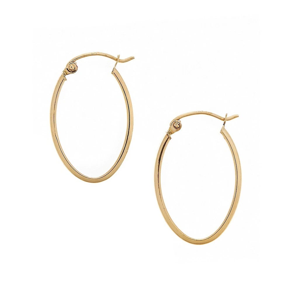 14KT Yellow Gold High Polished 4x16x24mm Hollow Tube Oval Shaped Hoops