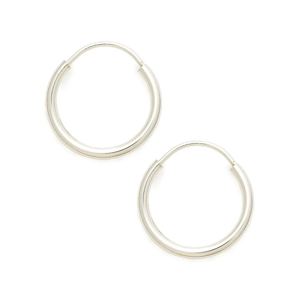 14K White Gold Rhodium Plated 12mm Endless Tube Hoops