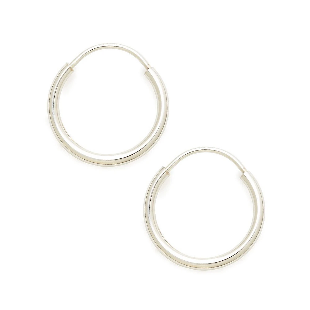 14K White Gold Rhodium Plated 12mm Endless Tube Hoops