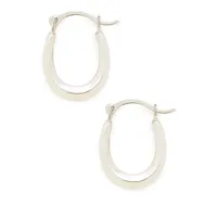 14K White Gold Rhodium Plated Small Oval Polished Hollow Click Hoops