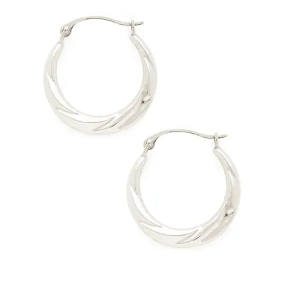 14Kt White Gold Rhodium Plated 18Mm Polished Hollow Back To Back Hoops.
