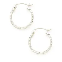 4Kt White Gold Rhodium Plated 1.5X15Mm Hollow Square Tube Hoops