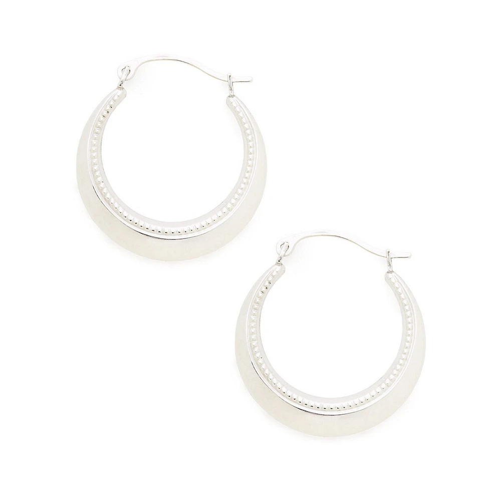 14K White Gold Textured Hollow Hoop Earrings