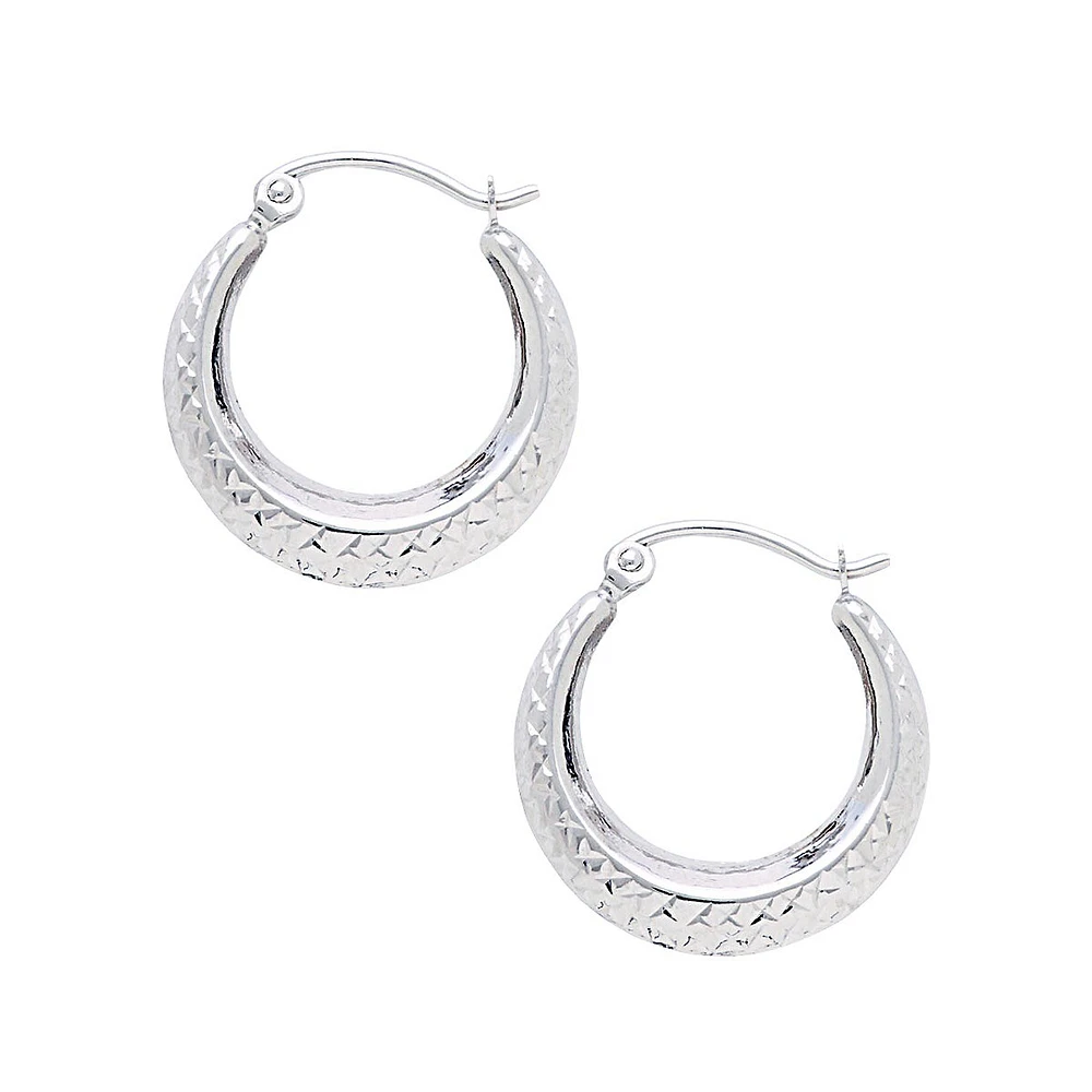 Anneaux creux de 18 mm à taille diamants et à deux faces en or blanc 14 K rhodié