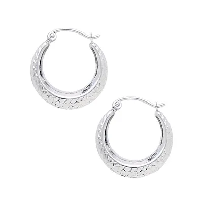 14KT White Gold Rhodium Plated 18mm Diamond Cut Hollow Back To Back Hoops