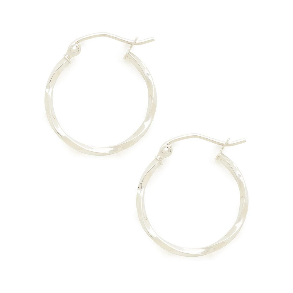 14K White Gold Hollow Twist Tube Hoops