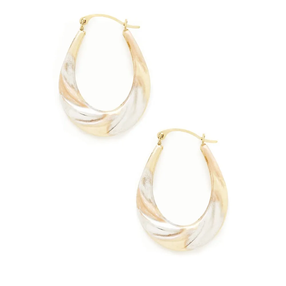 Yellow White And Pink Gold Oval Shaped Hoops