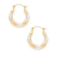 14kt 15mm Yellow White And Pink Gold Hoops With 14KT Hinged Earwires And Snap In Closure
