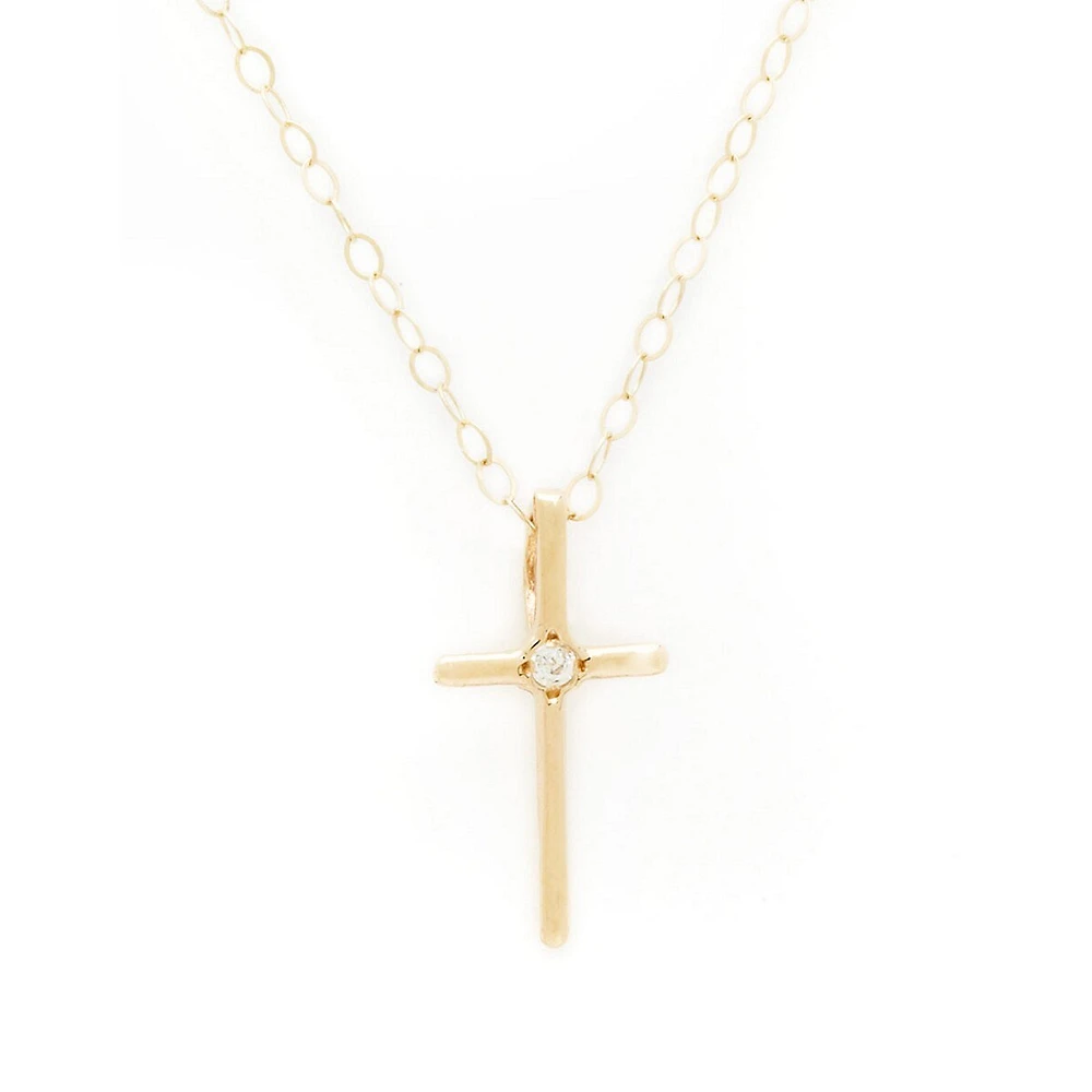 Kid's 14K Yellow Gold & Cubic Zirconia Cross Pendant Necklace