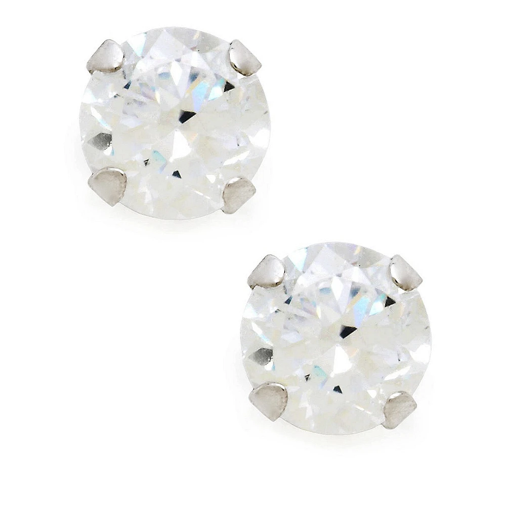 Kid's 14K White Gold & Cubic Zirconia Earrings