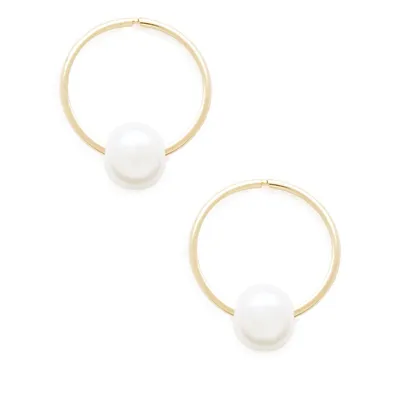 Kid's 14K Gold & Pearl Hoop Earrings