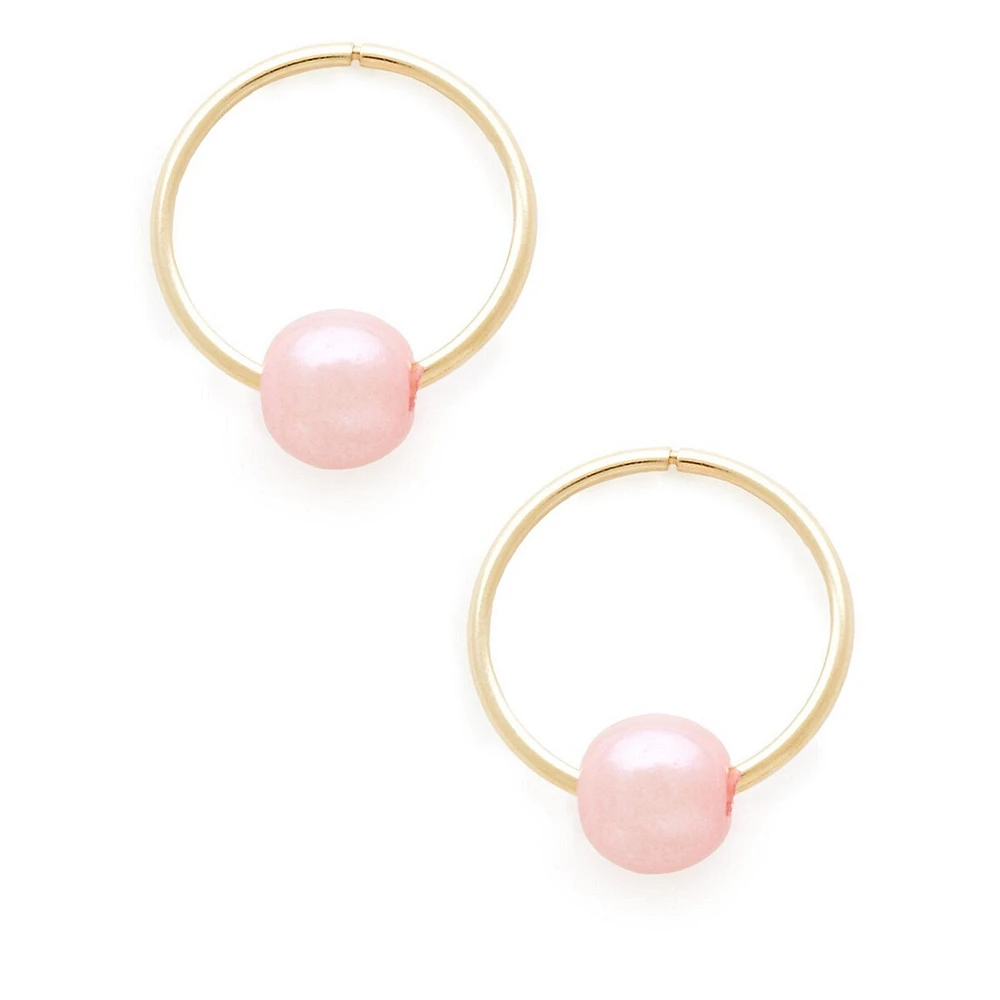 Kid's 14K Pink Pearl Hoop Earrings