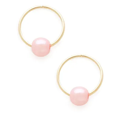 Kid's 14K Pink Pearl Hoop Earrings