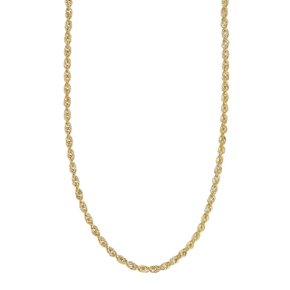 14Kt Yellow Gold Hollow Glitter Rope Chain 18-Inch x 3-3.2MM