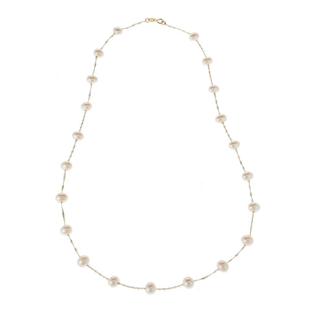 14K Yellow Gold Pearl Station Necklace