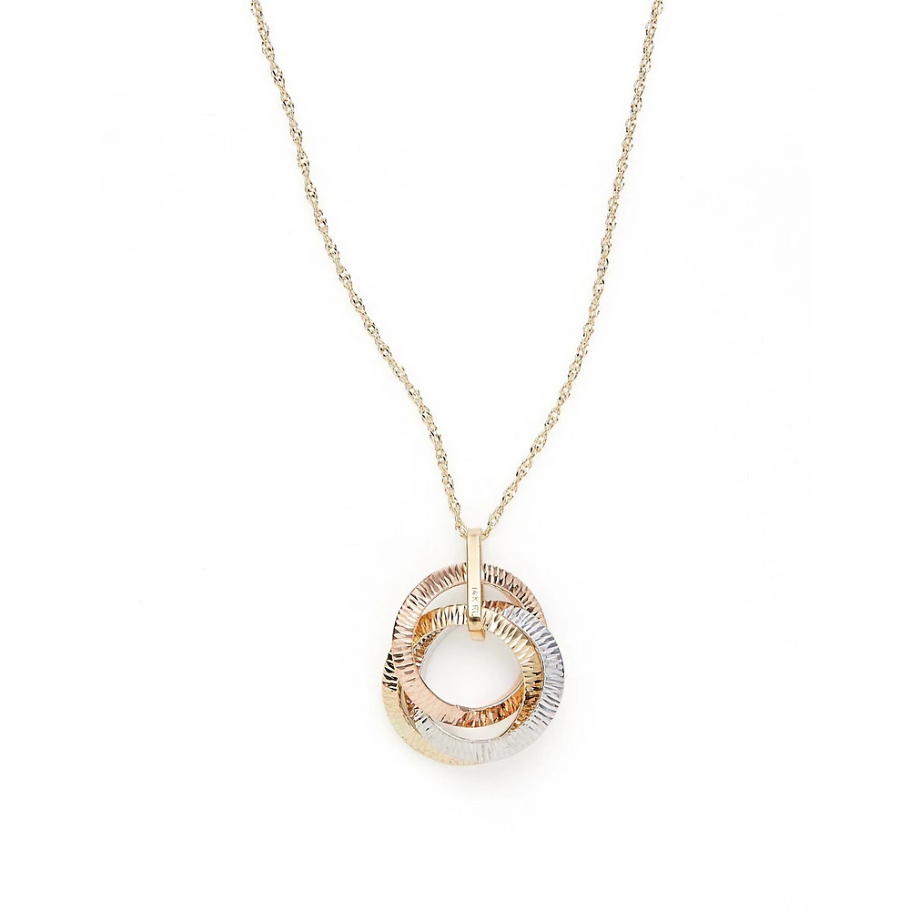 14K Gold Tricolour Interlocked Ring Necklace