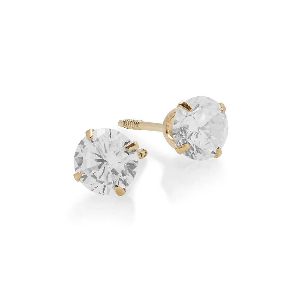 Boucles d'oreilles avec zircon cubique en or jaune 14 K sur barre