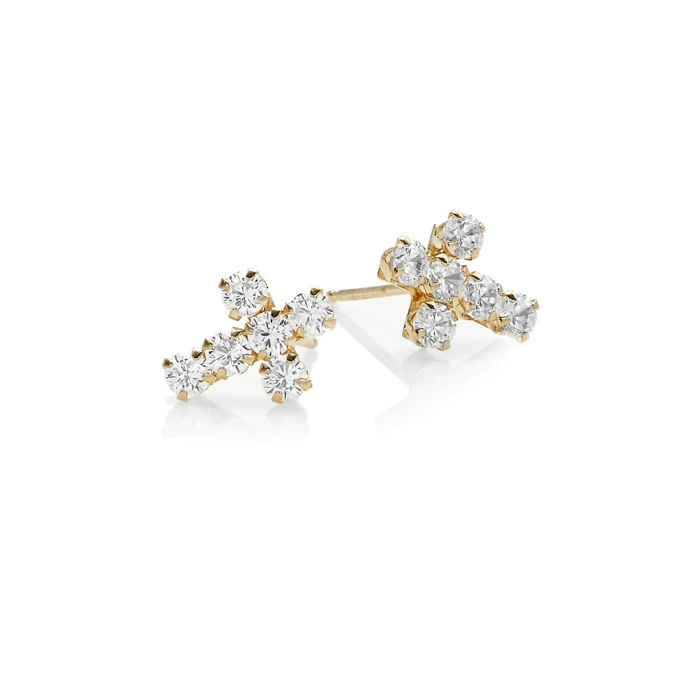 14K Yellow Gold Cross Stud Earrings