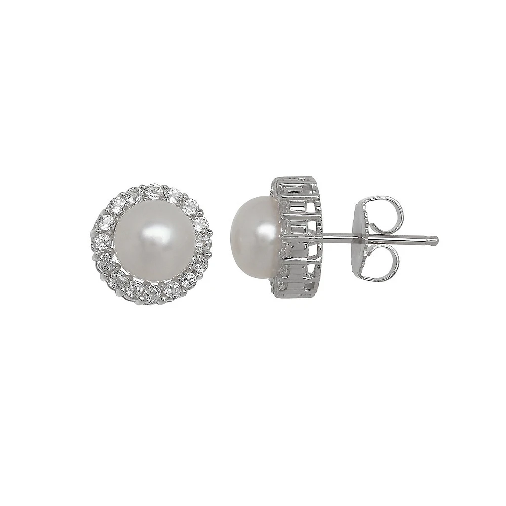 Boucles d’oreilles halo avec perle et topaze