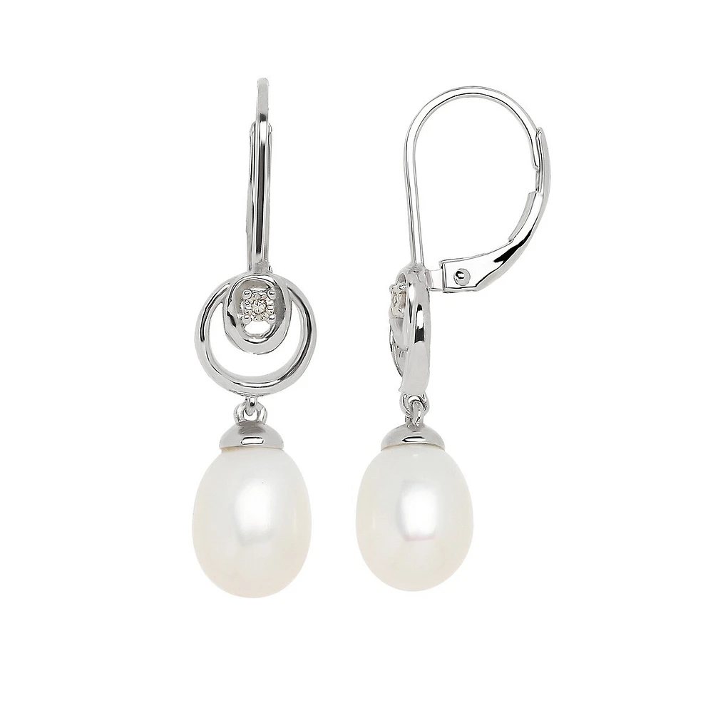 Button Pearl and Diamond Drop Earrings