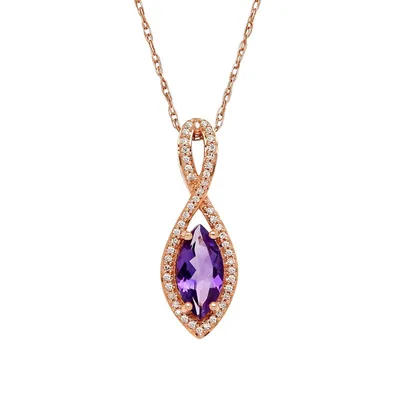 14K Rose Gold and Amethyst Openwork Pendant Necklace