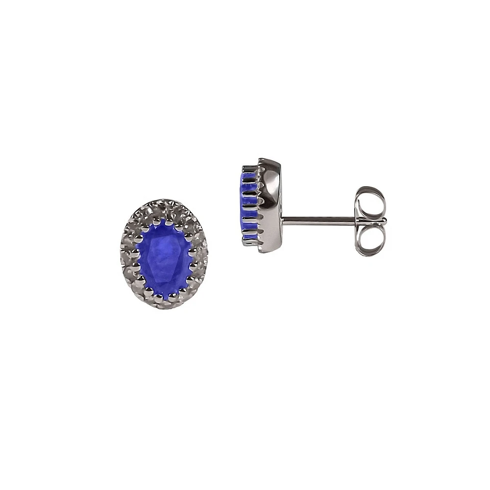 Sapphire with 0.128 Total Carat Weight Diamond and 14K White Gold Earrings