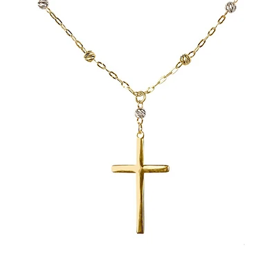 14K Tri-Tone Gold Drop Cross Necklace