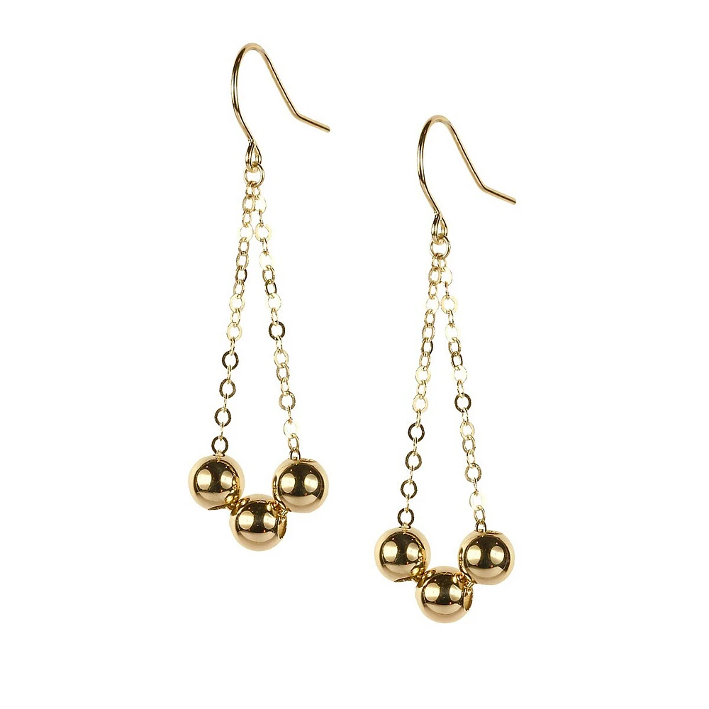 Boucles d'oreilles en or 14 K à pendeloques et triples perles