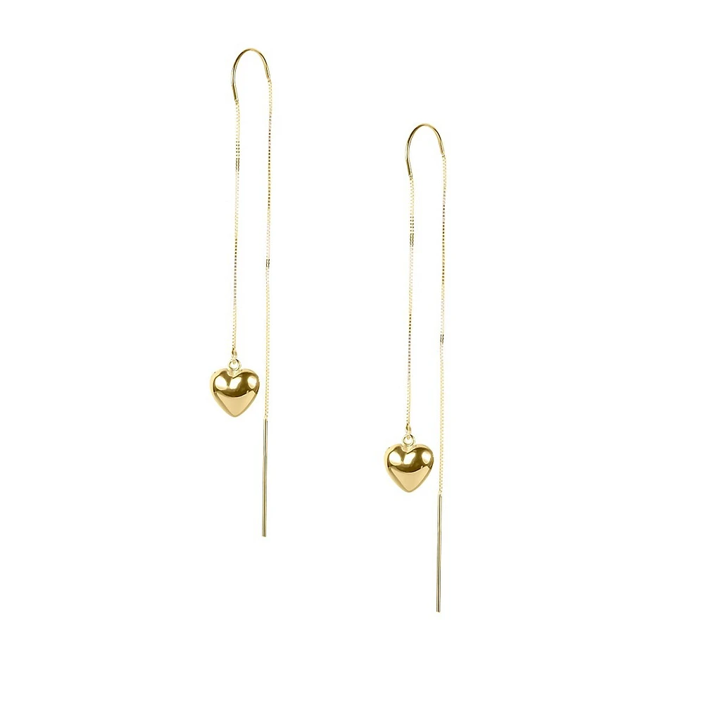 Pendants d'oreilles à enfiler en or jaune 14 K avec breloques en forme de coeur