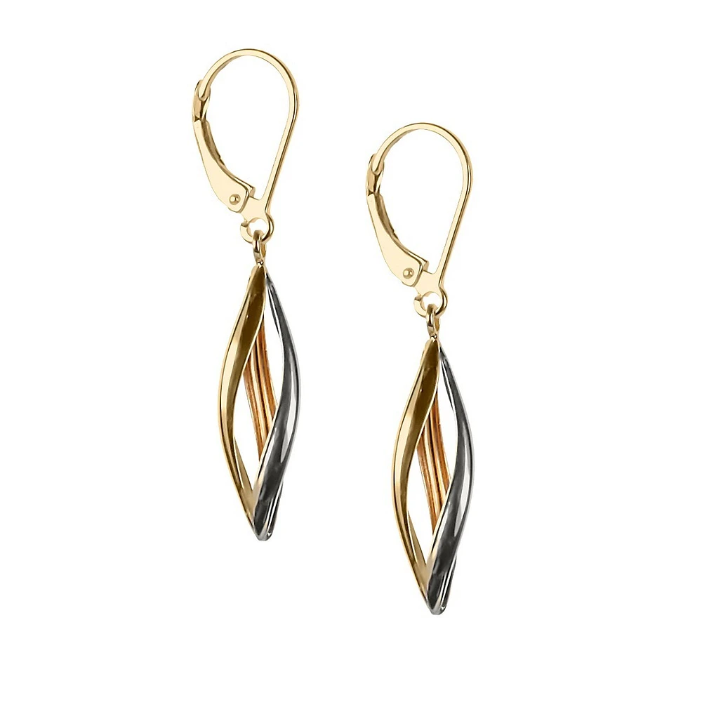 Fine Jewellery 14K Tri-Tone Gold Swirl Drop Earrings