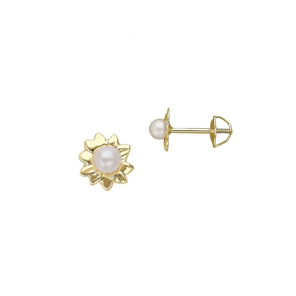 Kid's 2.5MM White Freshwater Pearl &14K Yellow Gold Earrings