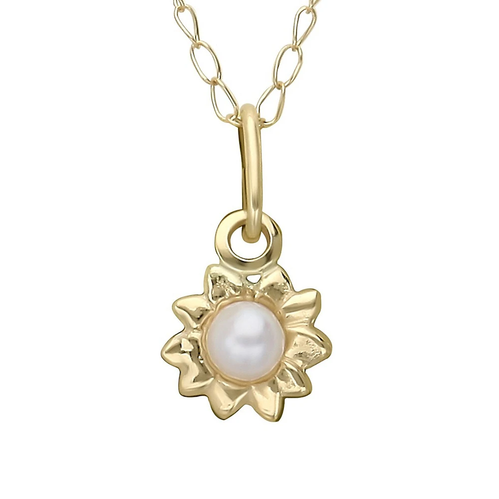 Collier à pendentif en or jaune 14 ct avec perle, pour enfant