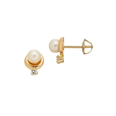 Kid's 3.75MM White Freshwater Pearl and 14K Yellow Gold Earrings