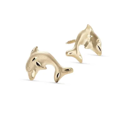 14K Yellow Gold Dolphin Button Earrings