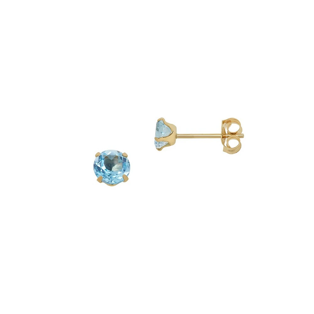 Kid's 14K Yellow Gold & Blue Topaz Earrings