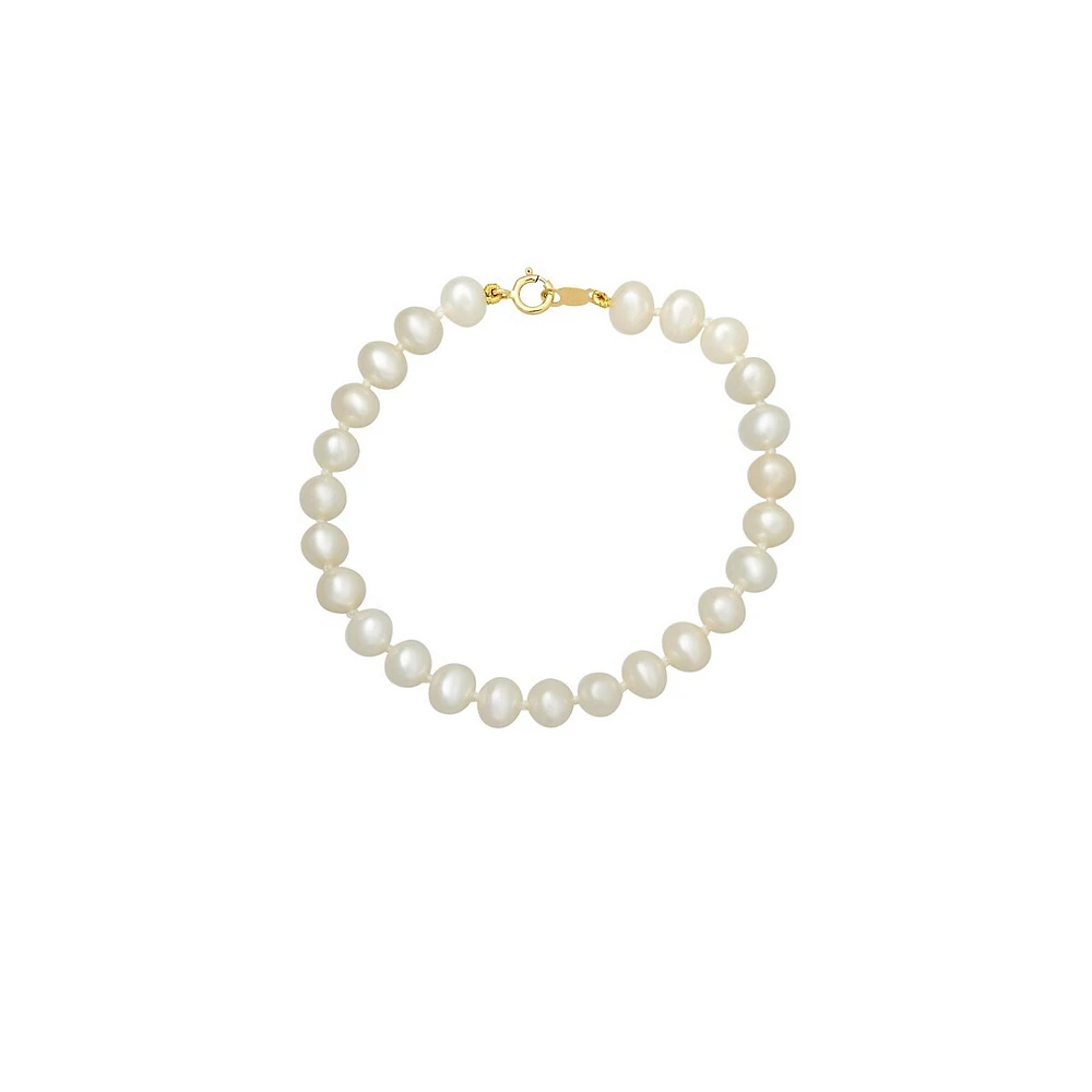 Bracelet en or jaune 14 ct avec perles d'eau douce blanches de 5 mm, pour enfant