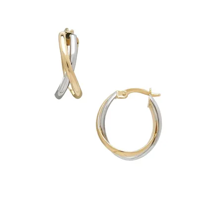 14K Two-Tone Gold Double Hoop Earrings