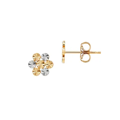 Boucles d'oreilles en forme de fleur en or deux tons 14 K