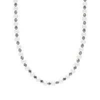 6-6.5MM Freshwater Pearl and Black Hematite Station Necklace