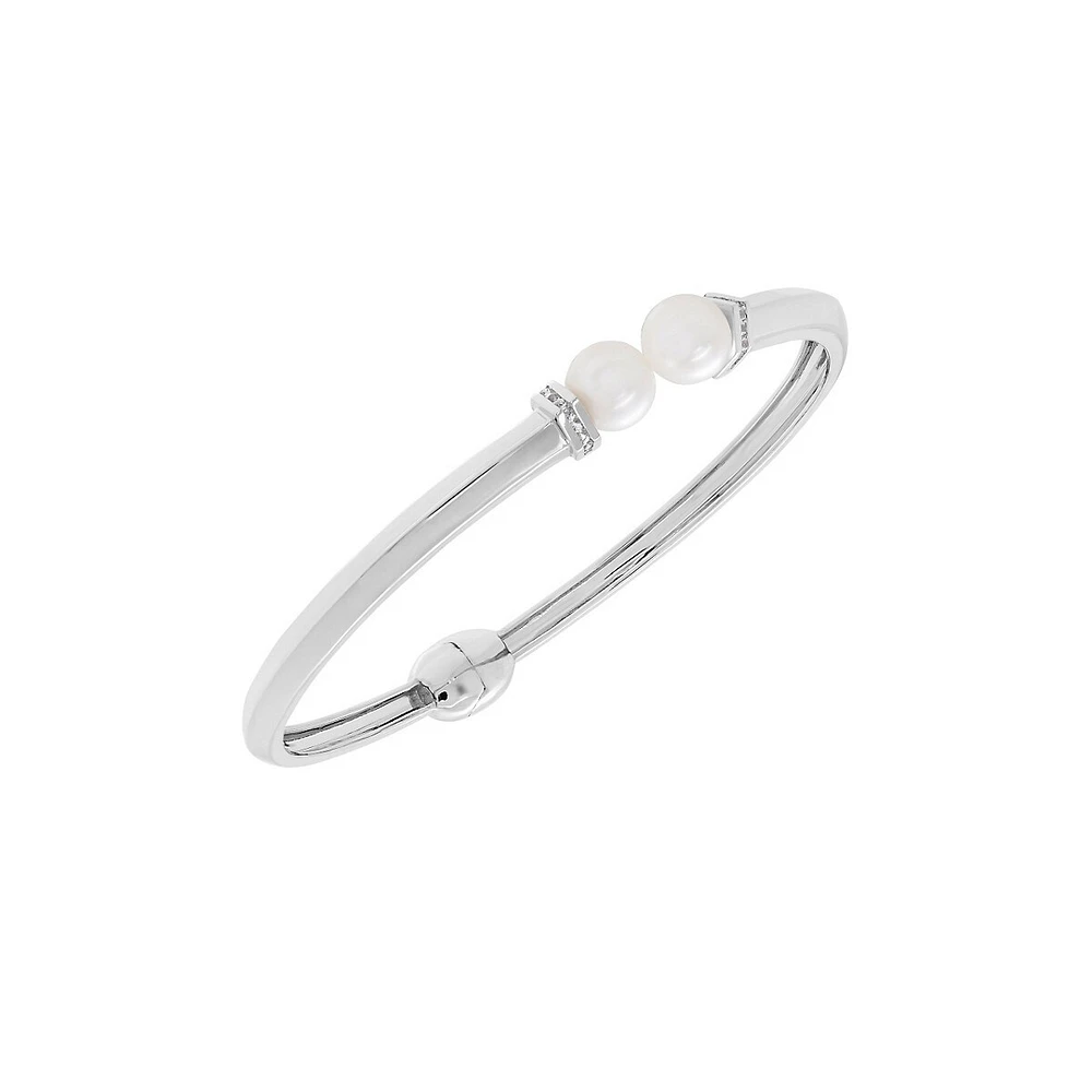 7.5MM Freshwater Pearl and White Topaz Bangle